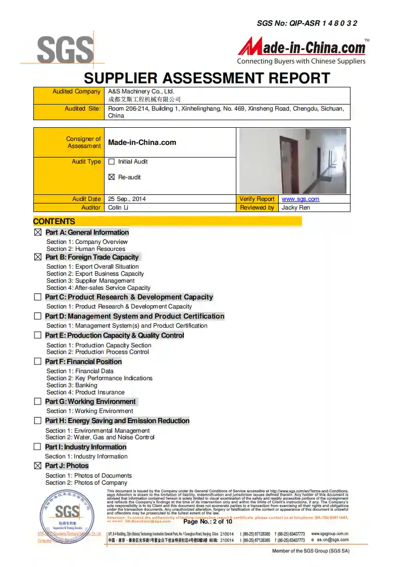 SGS Report 02 Certification - A&S Machinery